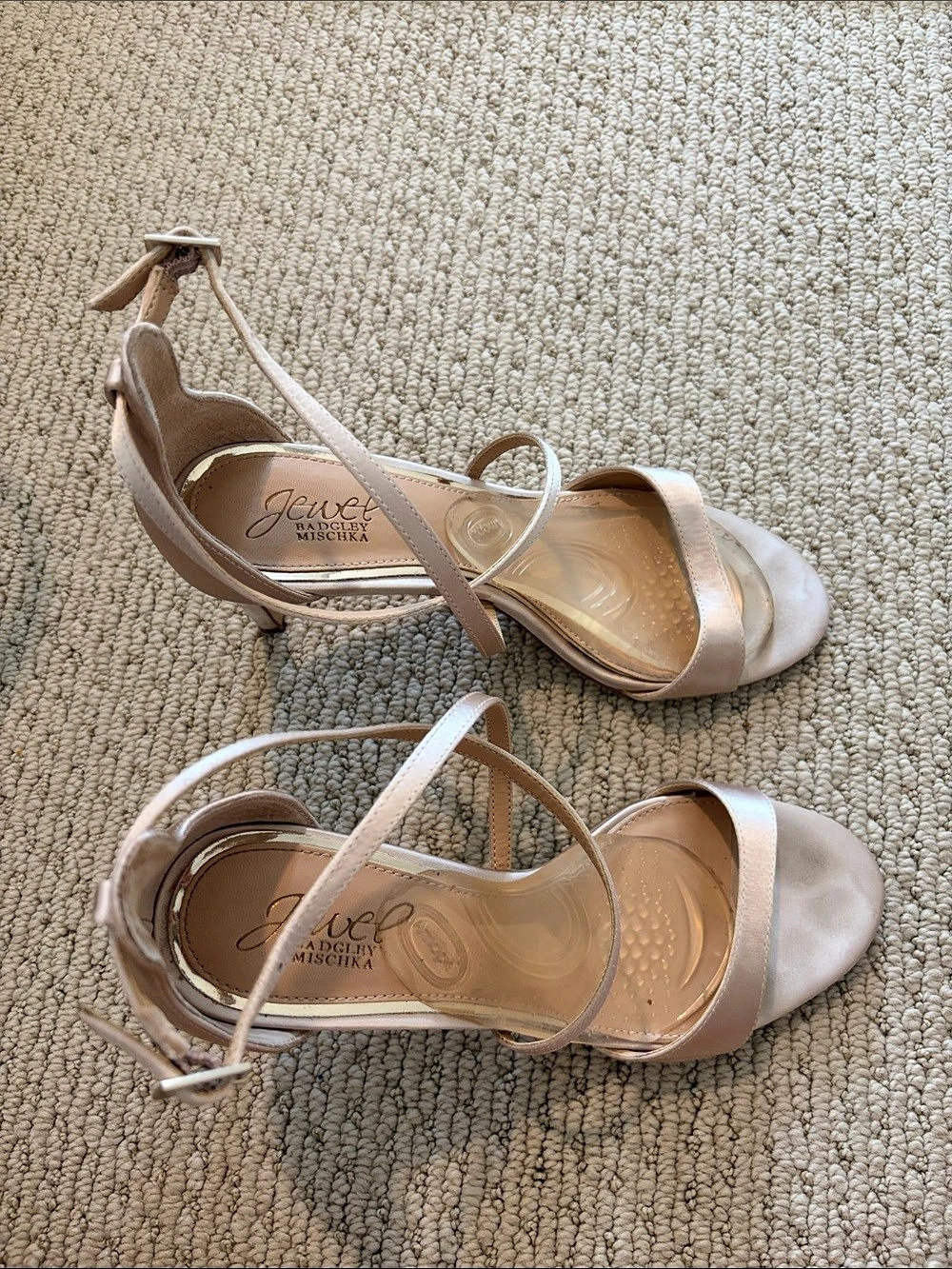 Jewel Badgley Mischka Paradise Ankle Strap Sandal Strappy Satin Heels in Pink US